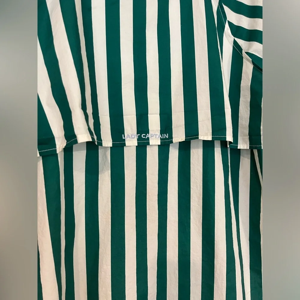 Lady Captain The Captain Shirt Green Cabana Stripe Button Up Fishing Long Sleeve - Picture 8 of 13